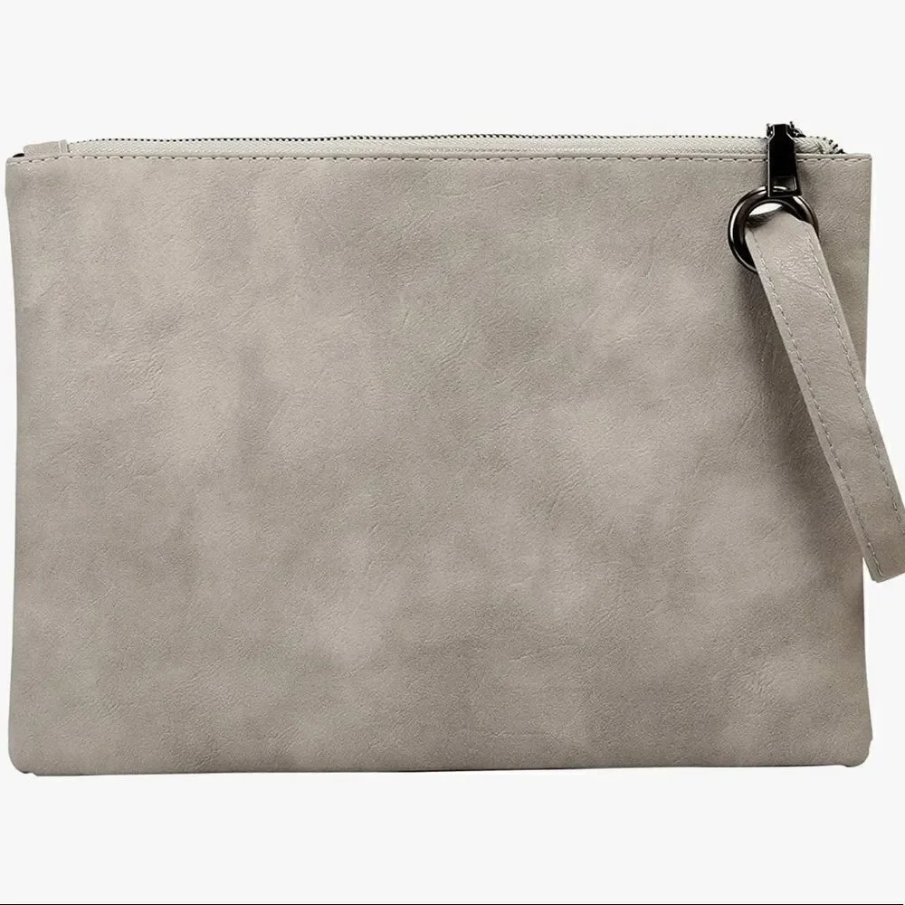 Gray Vegan Leather Wristlet